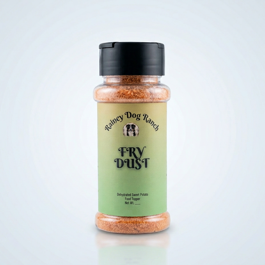 Bottle of Radley Dog Ranch Fry Dust on a light gray background
